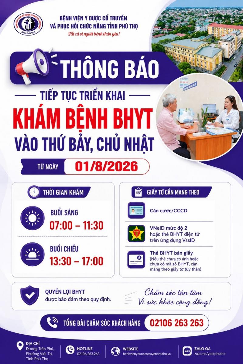 THÔNG BÁO: VỀ VIỆC TIẾP TỤC TRIỂN KHAI KHÁM BỆNH BẢO HIỂM Y TẾ  VÀO THỨ BẢY, CHỦ NHẬT HÀNG TUẦN