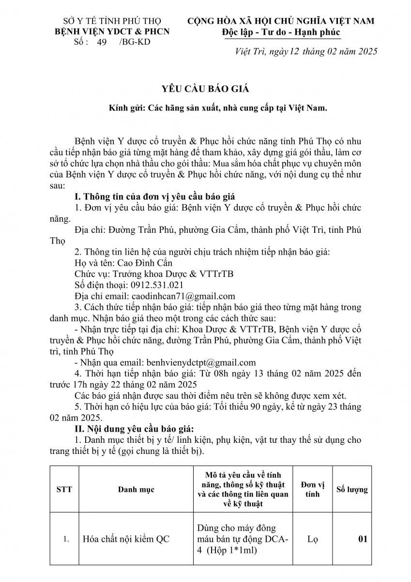 BÁO GIÁ HÓA CHẤT XÉT NGHIỆM