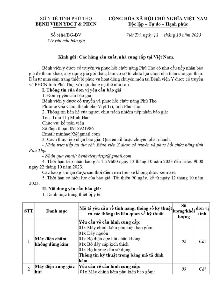 THƯ MỜI CHÀO GIÁ TRANG THIẾT BỊ